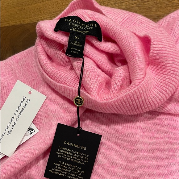 Charter Club Luxury 100% Cashmere Pink Turtleneck Sweater NWT XL - Picture 4 of 6